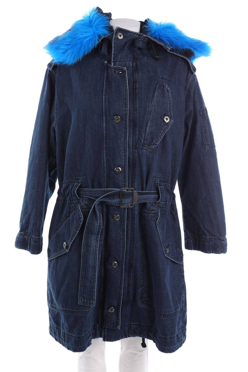 Carou DIESEL Jeans-Mantel mit Fake Fur-Besatz