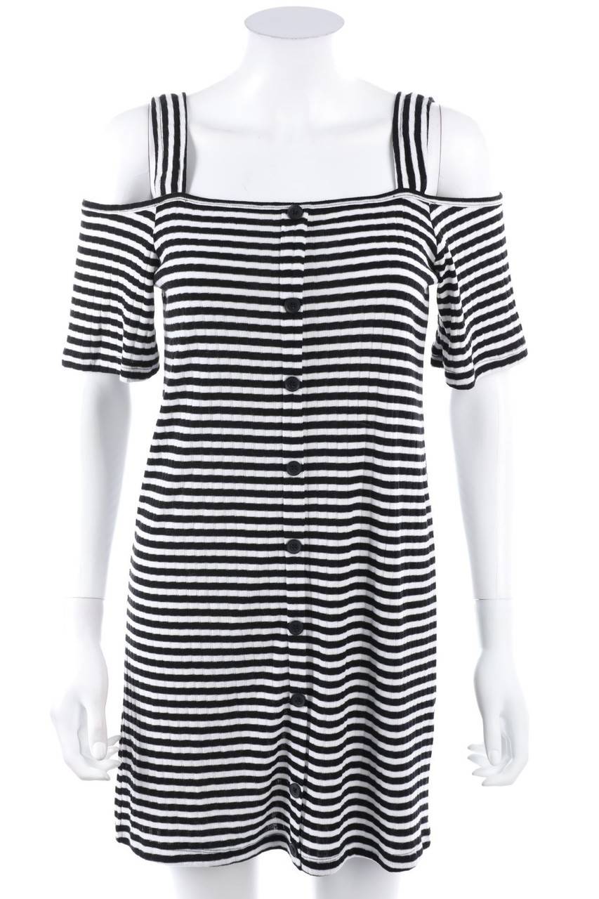 Carou Ohne Label Cold-Shoulder-Streifen-Minikleid mit Knöpfen Neuheiten