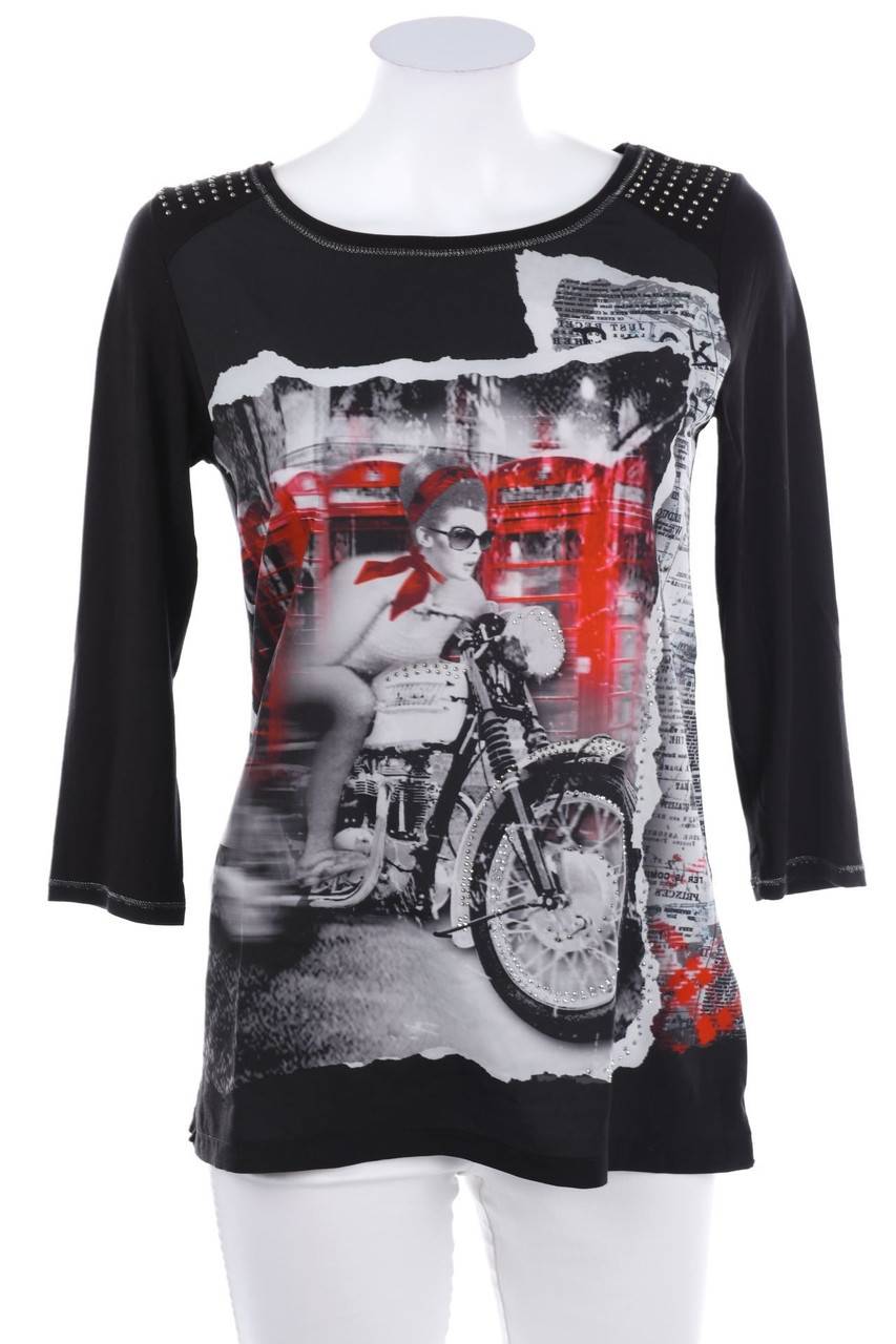 Carou monari Print-3/4-Arm-Shirt mit Strass-Steinen Black Friday