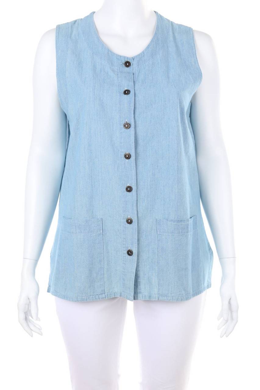 Carou VINTAGE Blusentop in Denim-Optik mit aufgesetzten Taschen Rabatt