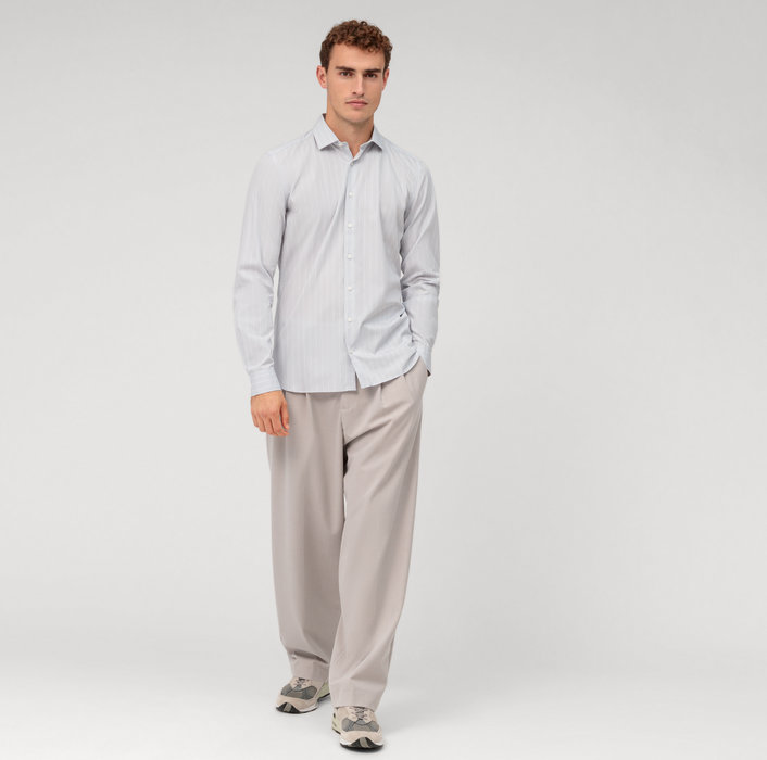Oblymp Level Five garment washed, Businesshemd, body fit, Kent, Silbergrau Exklusivangebot