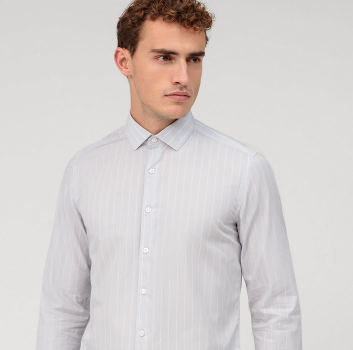 Oblymp Level Five garment washed, Businesshemd, body fit, Kent, Silbergrau Exklusivangebot