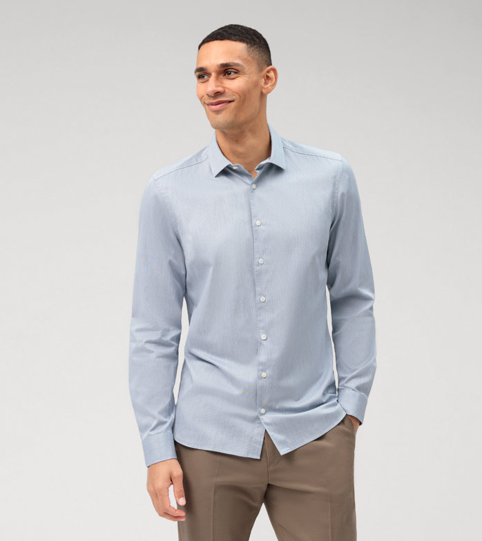 Oblymp Level Five garment washed, Businesshemd, body fit, Kent, Bleu Saisonschlussverkauf