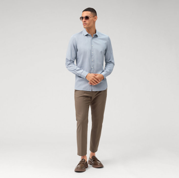 Oblymp Level Five garment washed, Businesshemd, body fit, Kent, Bleu Saisonschlussverkauf