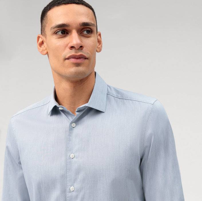 Oblymp Level Five garment washed, Businesshemd, body fit, Kent, Bleu Saisonschlussverkauf