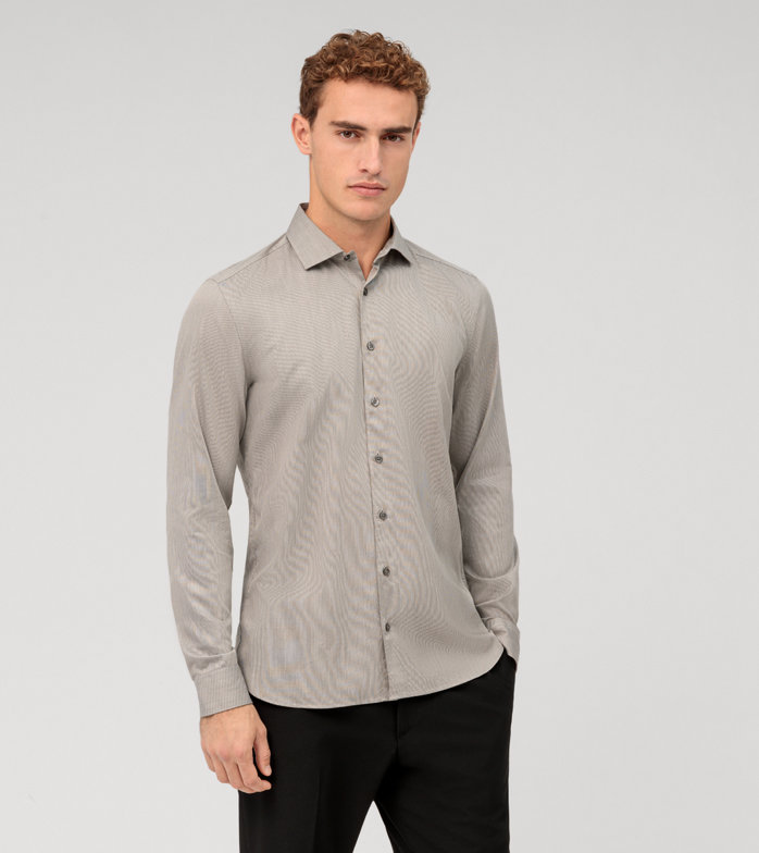 Oblymp Level Five garment washed, Businesshemd, body fit, Kent, Natur Valentinstagsangebot