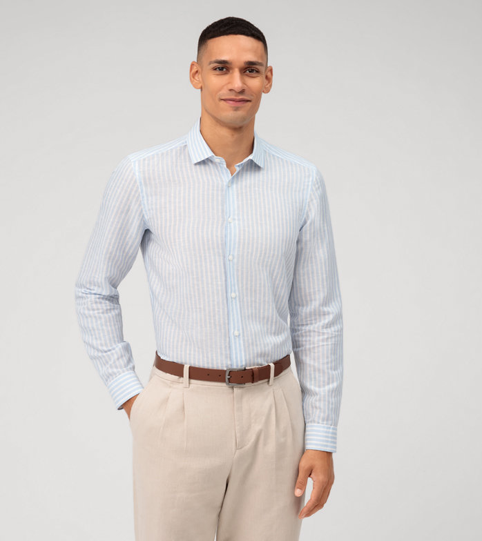 Oblymp Level Five garment washed, Businesshemd, body fit, Kent, Bleu Heißer Verkauf