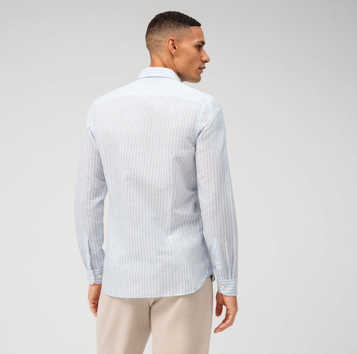 Oblymp Level Five garment washed, Businesshemd, body fit, Kent, Bleu Heißer Verkauf