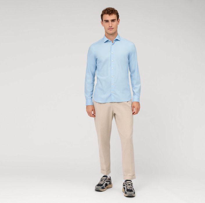 Oblymp Level Five garment washed, Businesshemd, body fit, Kent, Bleu Zeitlich begrenztes Angebot