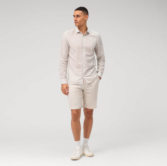 Oblymp Level Five garment washed, Businesshemd, body fit, Kent, Natur Exklusive Angebote
