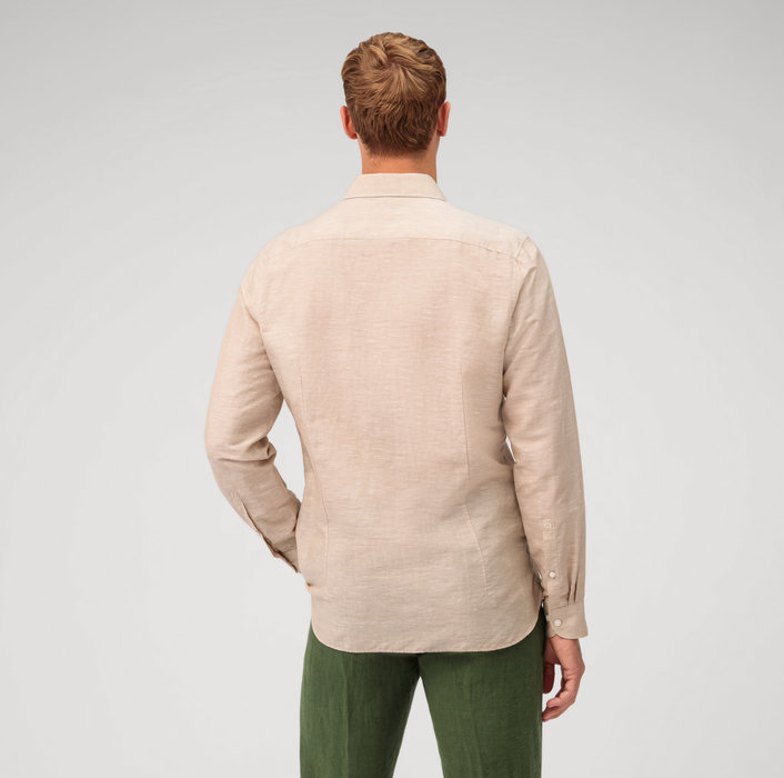 Oblymp Level Five garment washed, Businesshemd, body fit, Kent, Natur Blitzangebot