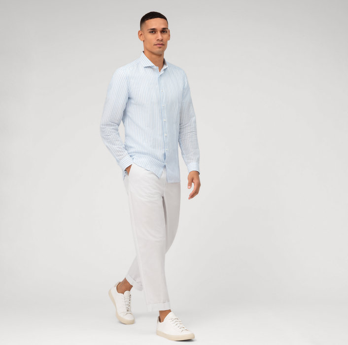 Oblymp Level Five garment washed, Businesshemd, body fit, Haifisch, Bleu Saisonale Angebote