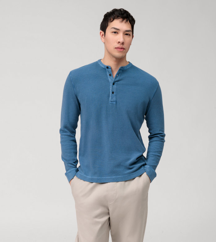 Oblymp Casual Wirk, Polo langarm, Rauchblau Großer Ausverkauf