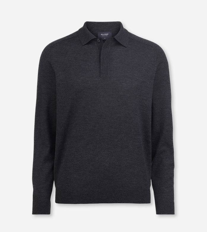 Oblymp SIGNATURE Strick, Polo langarm, Anthrazit Saisonschlussverkauf