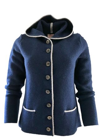 Pezzo D'oro Damenstrickjacke,Kapuze,Merinowolle,blau,nachhaltig aus Bayern Fabrikladen