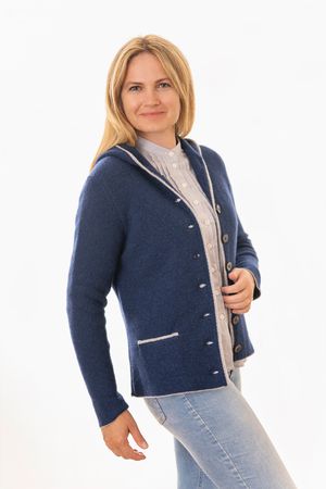 Pezzo D'oro Damenstrickjacke,Kapuze,Merinowolle,blau,nachhaltig aus Bayern Fabrikladen