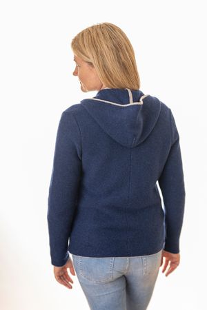 Pezzo D'oro Damenstrickjacke,Kapuze,Merinowolle,blau,nachhaltig aus Bayern Fabrikladen
