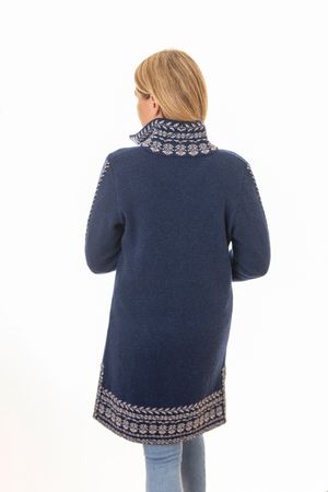 Pezzo D'oro Damenstrickmantel,nachtblau,Strick mit Jacquardbordüre,Doppelstrick,made in Bayern Speichern exportieren