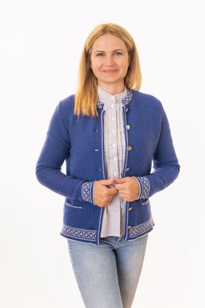 Pezzo D'oro Damentrachtenstrickjacke blau, reine Merinowolle,nachhaltig aus Bayern zollfrei