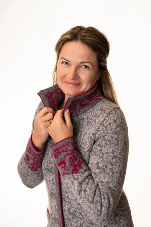 Pezzo D'oro Pezzo D&#039;oro Damenstrickmantel,Grautöne mit dunkelpinken Akzenten, nachhaltig produziert,made in Bayern, Merinowolle Online