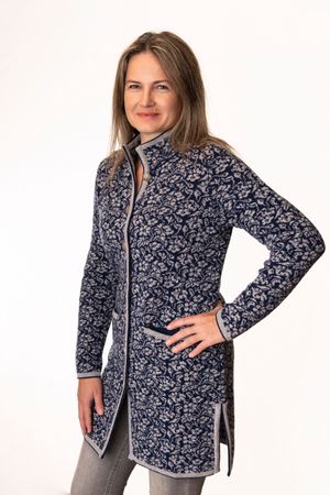 Pezzo D'oro Strickmantel marine/hellgrau,Gehrock, reine Merinowolle, nachhaltig in Bayern produziert Verkauf