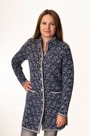Pezzo D'oro Strickmantel marine/hellgrau,Gehrock, reine Merinowolle, nachhaltig in Bayern produziert Verkauf