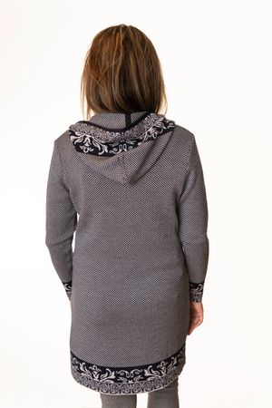 Pezzo D'oro Art en Laine Strickmantel,Gehrock mit Kapuze,Merinowolle,made in Bayern,marine/grau Meist gekauft
