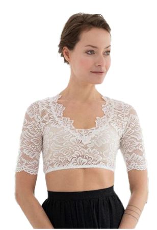 Pezzo D'oro Dirndlbluse aus elastischer Spitze Farbe creme, Kurzarm, Dirndlspitzenbluse