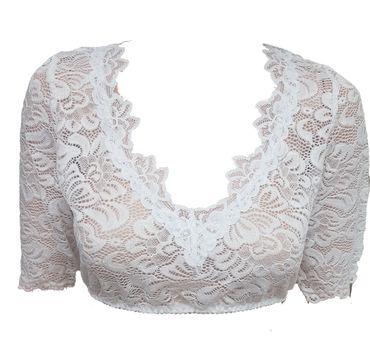Pezzo D'oro Dirndlbluse aus elastischer Spitze Farbe creme, Kurzarm, Dirndlspitzenbluse Neueste Mode