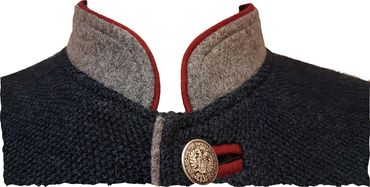 Pezzo D'oro Herren Trachtenstrickjacke blaumelange mit grauem Loden abesetzt, roter Paspel Bis zu 50% Rabatt