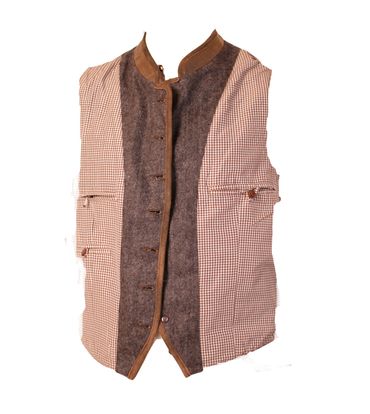 Pezzo D'oro Herren Trachtenweste Tweed hellgrau/dunkelgrau Lederkragen/Paspel, Karofutter Bis zu 60% Rabatt