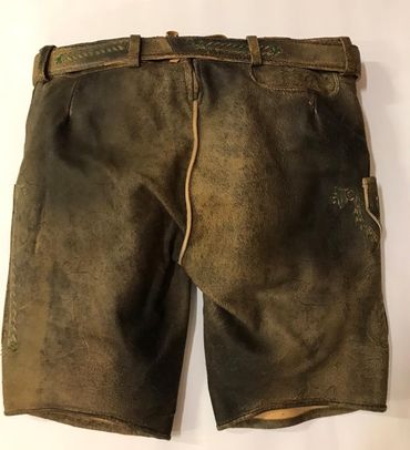 Pezzo D'oro Herrentrachtenlederhose kurz,braun antik finish,beige/grün bestickt,Größe 50 Sonderangebot der Fabrik
