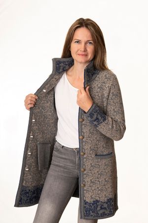 Pezzo D'oro Pezzo D&#039;oro Strickmantel in grau/blau gemustert, reine Wolle, hergestellt in Bayern, dicker warmer Wollmantel für Outdoor Schlussverkauf