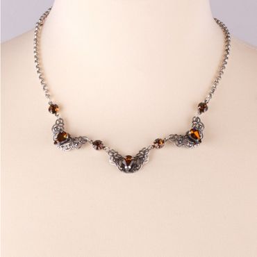 Pezzo D'oro Trachtencollier, altsilber mit goldbraunen funkelnden Schmucksteinen, nickelfrei