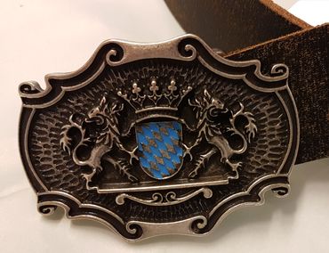 Pezzo D'oro Trachtengürtel mit Bayernwappen,Leder dunkelbraun antik Cyber Monday