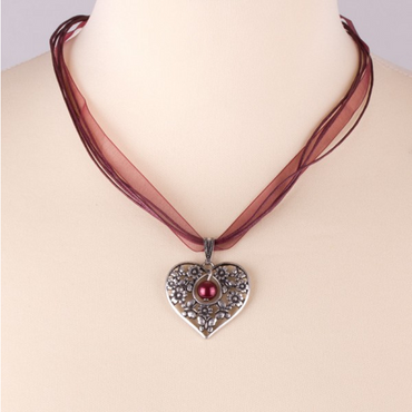 Pezzo D'oro Trachtenhalskette mit Herzanhänger und farbiger Perle Farbe bordeaux nickelfrei Muttertagsangebot